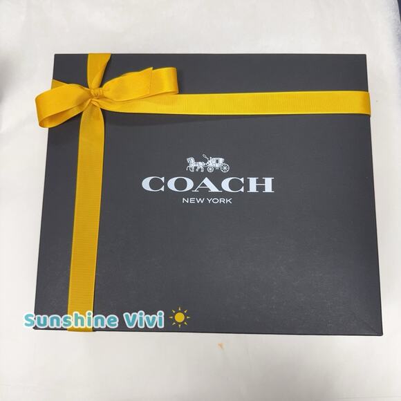 NEW Coach Bundle Black Gift Box 10"×8. 5"×4" Tissue Sticker yellow Ribbon - Picture 1 of 6